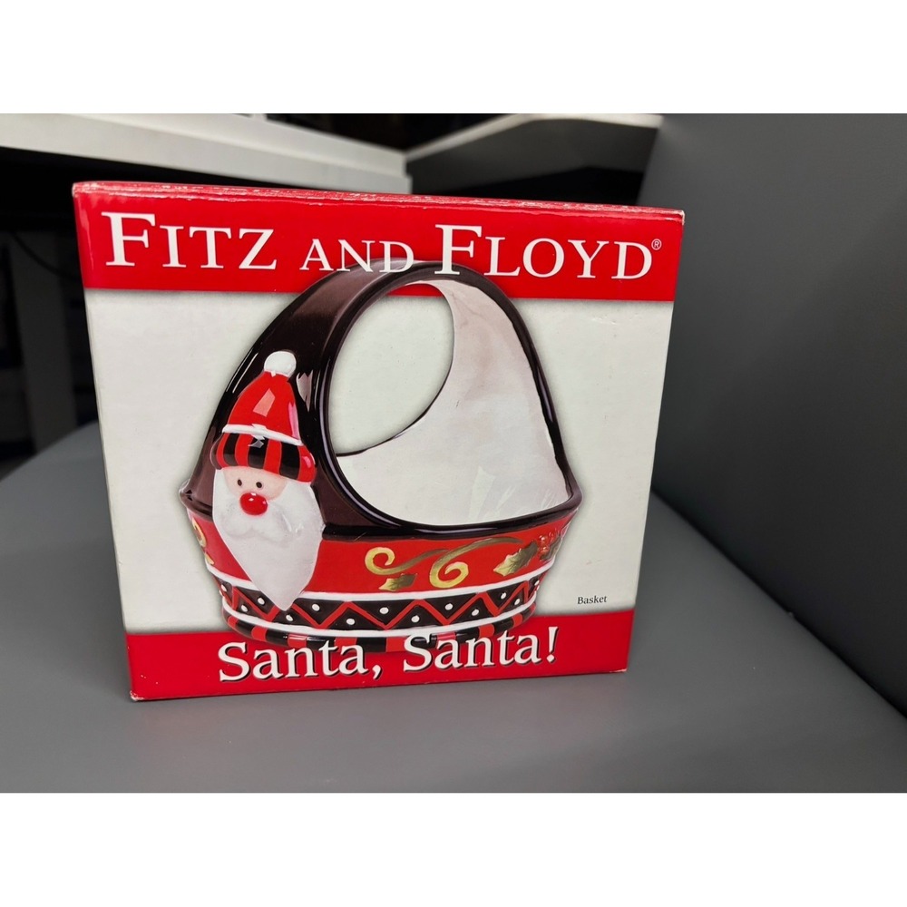 Fitz And Floyd Santa, Santa! Basket Red Black Ceramic Candy Dish Christmas Gift